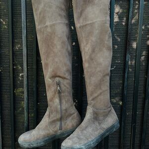 Over-the-Knee Suede Zip Boots in Taupe